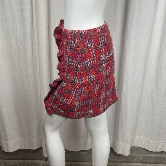 Zara Knit Tweed Ruffle Mini Skirt Orange and Purple Stretch Women’s Size Small - Picture 5 of 9